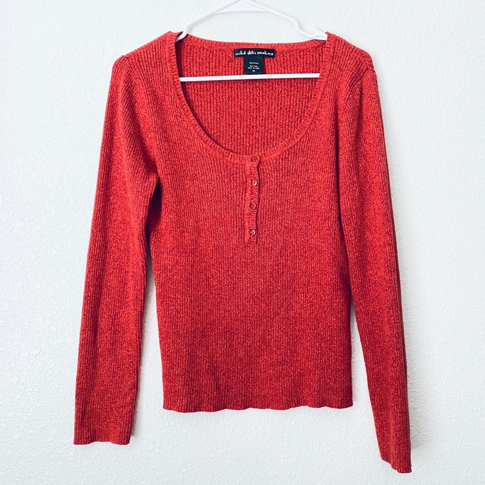 🍓 United States Sweaters Boho Heathered Ribbed Comfy Scoop Neck Top Medium